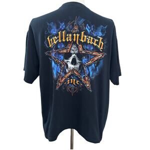 Hellanbach Y2K Star Skull Barbed Wire Biker Graphic Black Tee SIZE XL